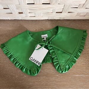 NWT Ganni Green Leather Ruffled Collar